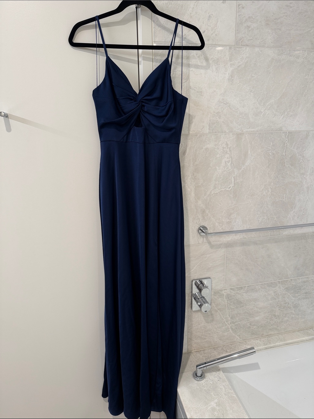 Aidan Mattox Navy Twist-Front Spaghetti Strap Maxi Dress